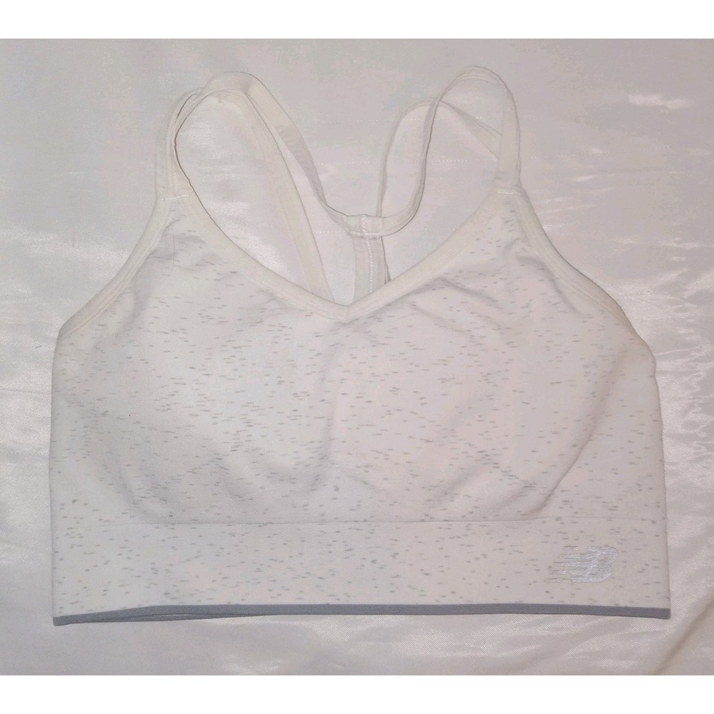 New Balance Sports Bra Womens Large White Space Dye Strappy Racerback Seamless - Picture 6 of 7